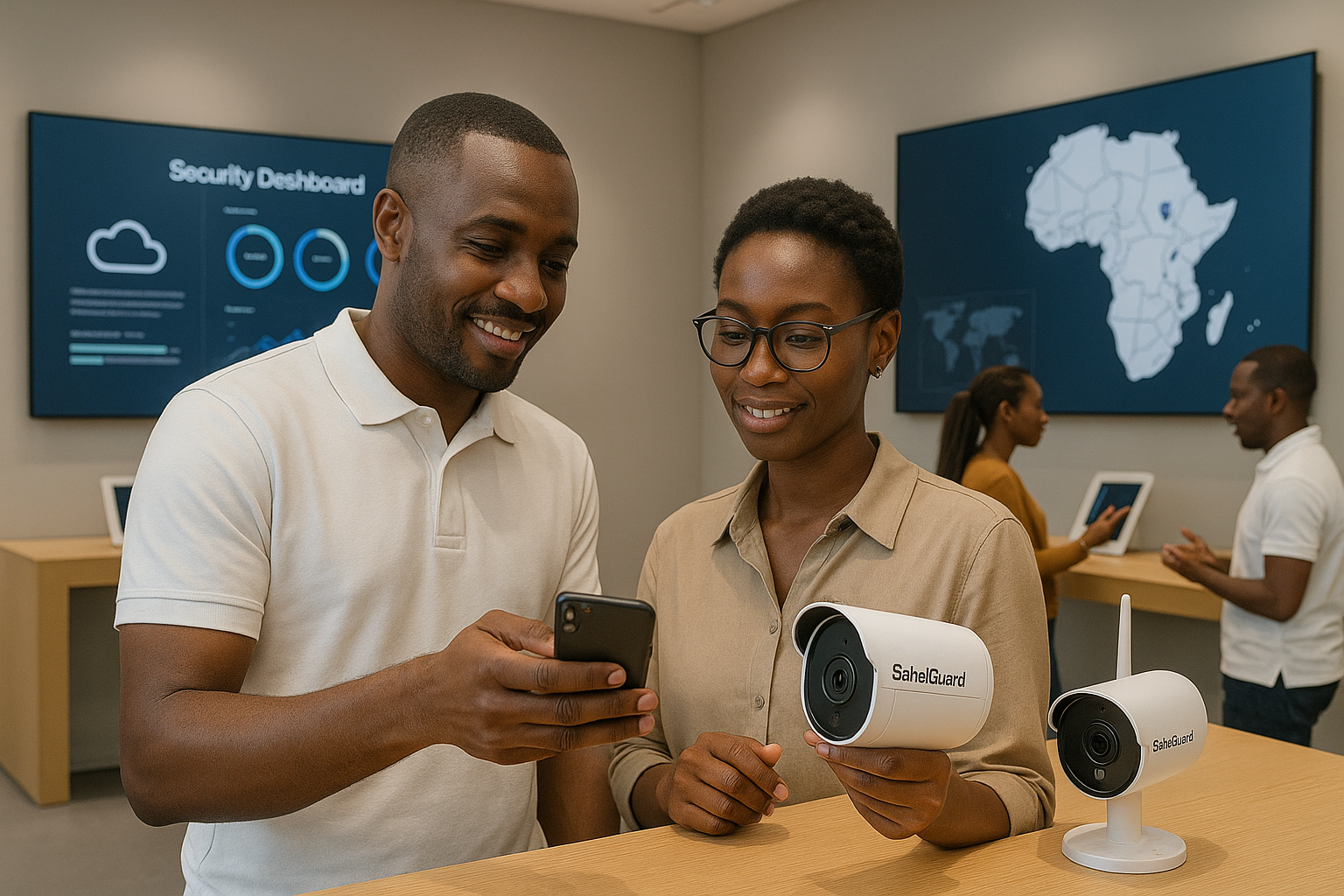 Réunion de mentors SahelGuard autour d’un tableau de bord